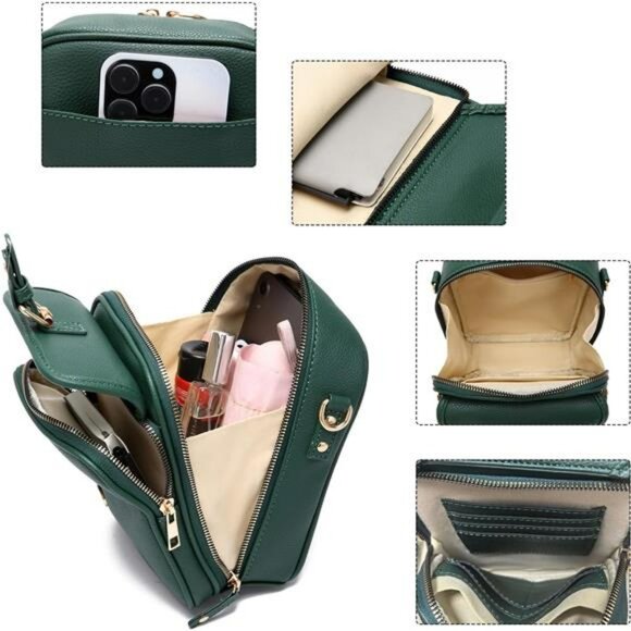 Vintage Crossbody Messenger Bag Small PU Leather Shoulder Bag with Card Slots - Picture 4 of 7